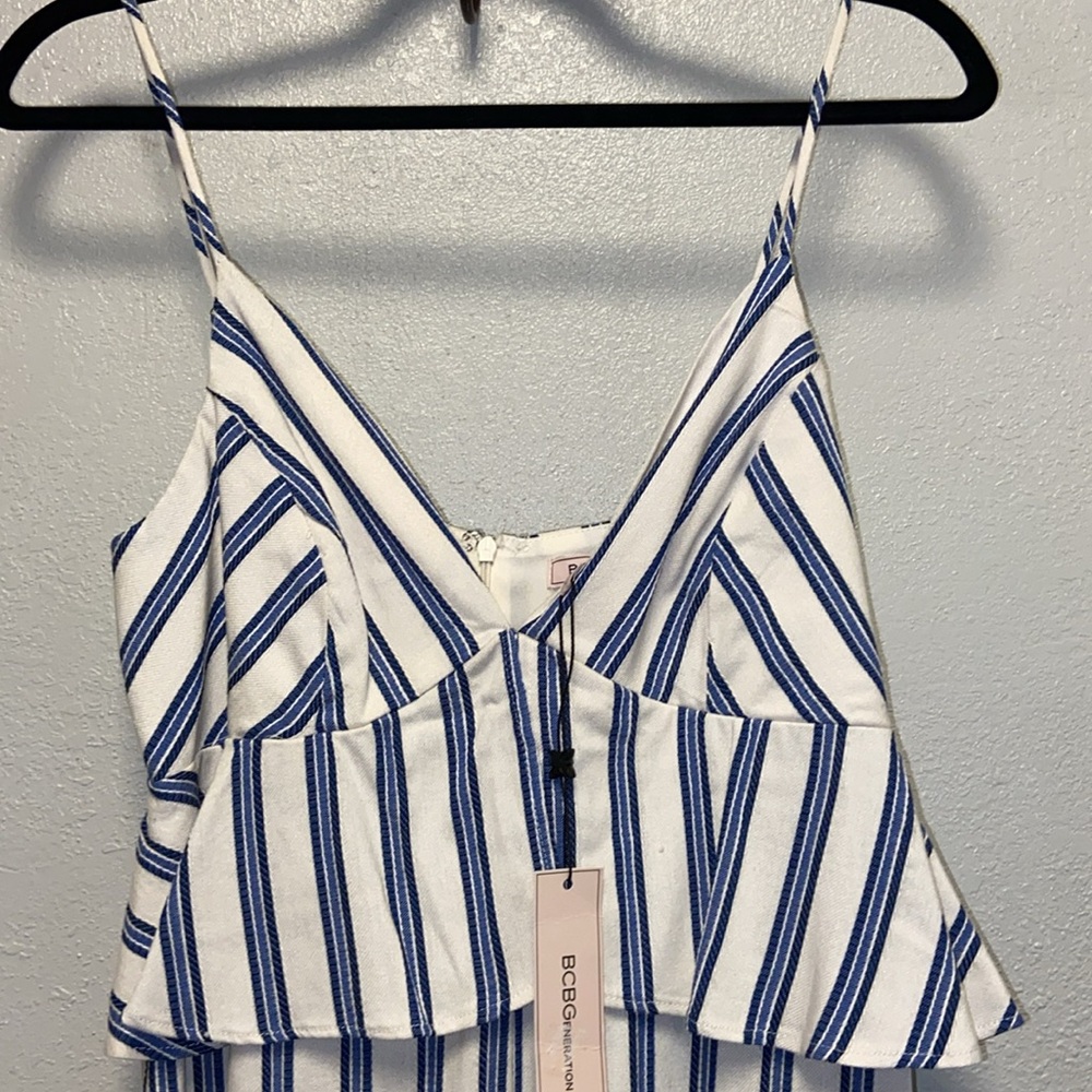 BCBGeneration NWT Blue & White Nautical Peplum Striped Sleeveless Jumpsuit 3512 - Picture 5 of 13